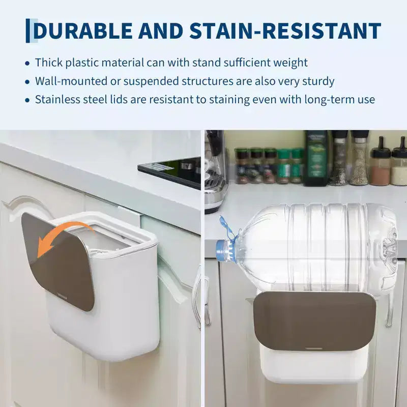 Poubelle suspendue avec couvercle, poubelle de compostage de cuisine sous évier, à monter sur porte d'armoire ou à fixation adhésive, récipient à déchets alimentaires en PP avec couvercle en acier inoxydable