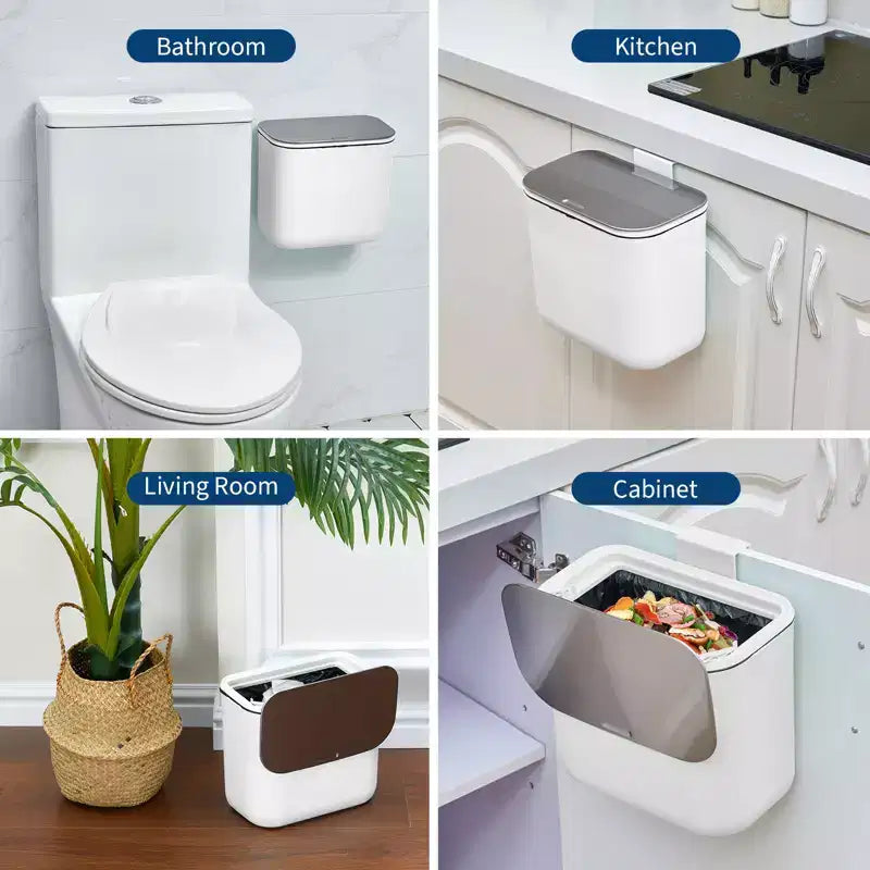 Poubelle suspendue avec couvercle, poubelle de compostage de cuisine sous évier, à monter sur porte d'armoire ou à fixation adhésive, récipient à déchets alimentaires en PP avec couvercle en acier inoxydable