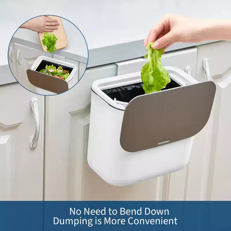 Poubelle suspendue avec couvercle, poubelle de compostage de cuisine sous évier, à monter sur porte d'armoire ou à fixation adhésive, récipient à déchets alimentaires en PP avec couvercle en acier inoxydable