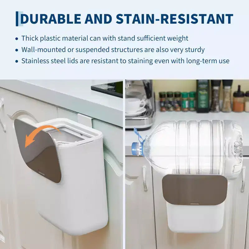 Poubelle suspendue avec couvercle, poubelle de compostage de cuisine sous évier, à monter sur porte d'armoire ou à fixation adhésive, récipient à déchets alimentaires en PP avec couvercle en acier inoxydable