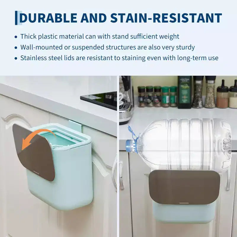 Poubelle suspendue avec couvercle, poubelle de compostage de cuisine sous évier, à monter sur porte d'armoire ou à fixation adhésive, récipient à déchets alimentaires en PP avec couvercle en acier inoxydable