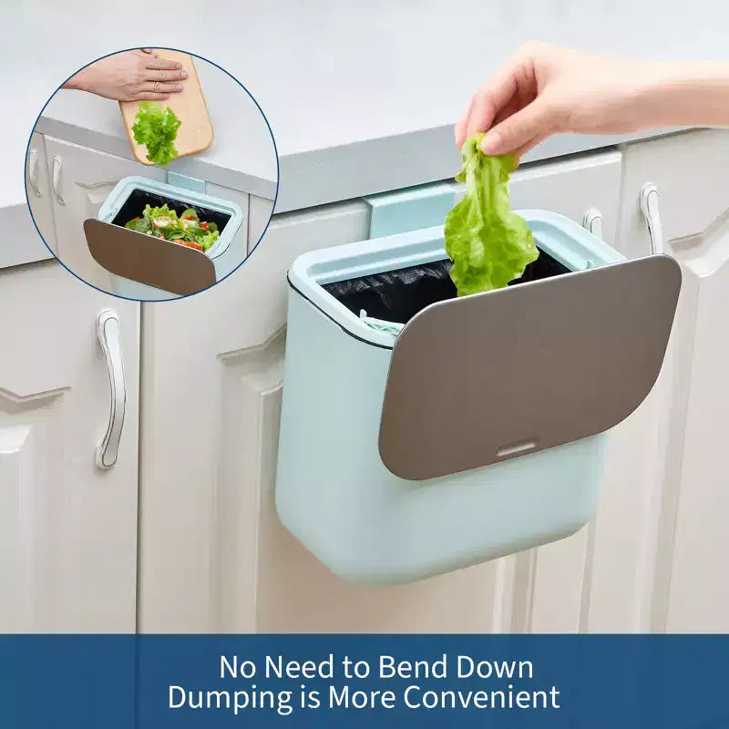 Poubelle suspendue avec couvercle, poubelle de compostage de cuisine sous évier, à monter sur porte d'armoire ou à fixation adhésive, récipient à déchets alimentaires en PP avec couvercle en acier inoxydable