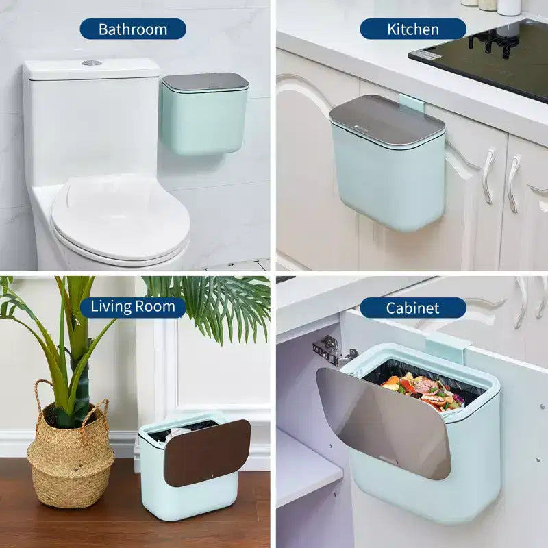 Poubelle suspendue avec couvercle, poubelle de compostage de cuisine sous évier, à monter sur porte d'armoire ou à fixation adhésive, récipient à déchets alimentaires en PP avec couvercle en acier inoxydable