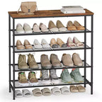 VASAGLE Shoe Rack, Shoe Storage Rack for Closet, Free Standing Metal Organizer Shelf, 5 Tiers, for 1824 Pairs, Rustic Brown and Ink Black