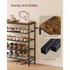 VASAGLE Étagère à chaussures, Organisateur de rangement de chaussures pour placard, Étagère de rangement en métal autoportante, 5 niveaux, pour 18 à 24 paires, Marron rustique et noir encre