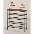 VASAGLE Étagère à chaussures, Organisateur de rangement de chaussures pour placard, Étagère de rangement en métal autoportante, 5 niveaux, pour 18 à 24 paires, Marron rustique et noir encre