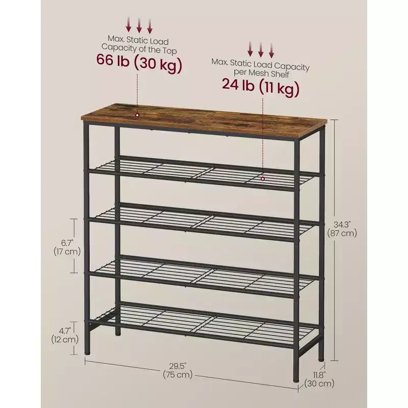 VASAGLE Étagère à chaussures, Organisateur de rangement de chaussures pour placard, Étagère de rangement en métal autoportante, 5 niveaux, pour 18 à 24 paires, Marron rustique et noir encre