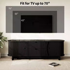 Meuble TV moderne du milieu du siècle de 63 po avec prise de courant - Meuble de divertissement en noyer avec 2 tiroirs et étagères réglables