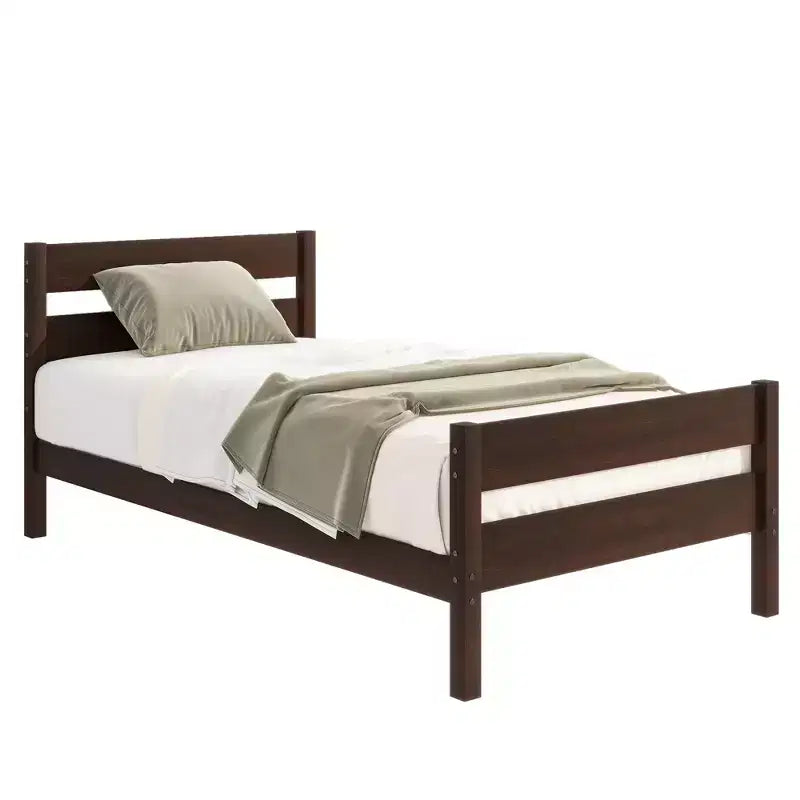 Cadre de lit plateforme double VECELO avec tête de lit à lattes horizontales, pas besoin de sommier tapissier, lit en bois pour chambre d'enfant