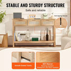 Console GDFStudio Leonid moderne en bois et rotin avec 3 tiroirs