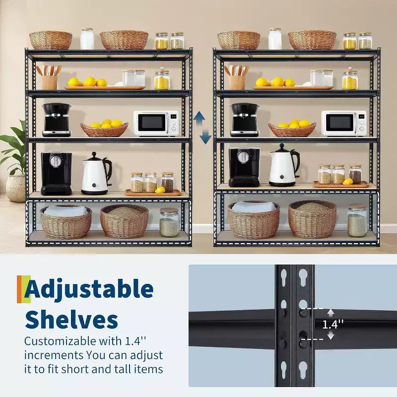 Étagère de Rangement de Garage Robuste à 5 Niveaux, Unité d'Étagères Métalliques Réglables, Capacité de 1134 kg, 122 x 46 x 183 cm, Cadre en Acier Sans Boulons, Panneaux MDF