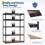 Étagère de Rangement de Garage Robuste à 5 Niveaux, Unité d'Étagères Métalliques Réglables, Capacité de 1134 kg, 122 x 46 x 183 cm, Cadre en Acier Sans Boulons, Panneaux MDF