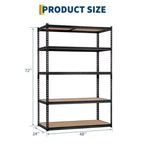 Étagère de Rangement de Garage Robuste à 5 Niveaux, Unité d'Étagères Métalliques Réglables, Capacité de 1134 kg, 122 x 46 x 183 cm, Cadre en Acier Sans Boulons, Panneaux MDF
