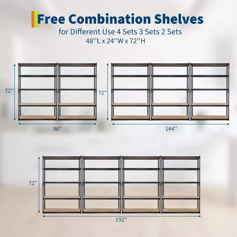 Étagère de Rangement de Garage Robuste à 5 Niveaux, Unité d'Étagères Métalliques Réglables, Capacité de 1134 kg, 122 x 46 x 183 cm, Cadre en Acier Sans Boulons, Panneaux MDF