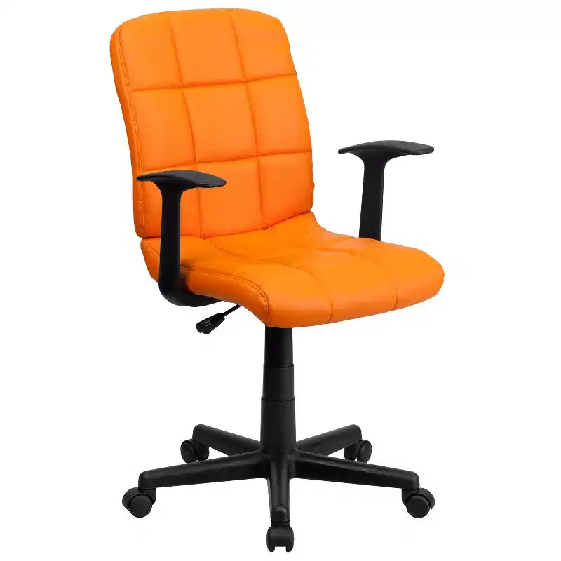 Chaise de bureau pivotante en vinyle matelassé mi-hauteur avec accoudoirs