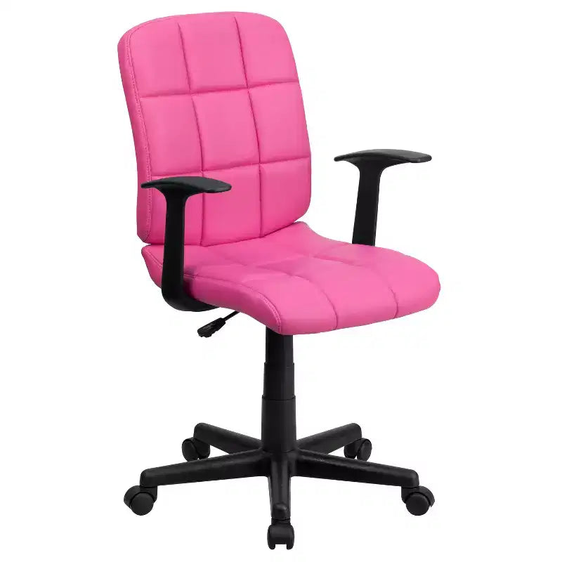 Chaise de bureau pivotante en vinyle matelassé mi-hauteur avec accoudoirs